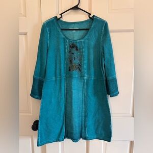 Soft Surrounding Teal Embroidered Beaded Tunic Top Blouse M